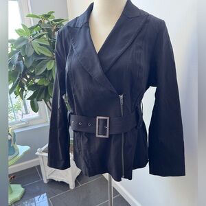 Lane Bryant Black Women's Belted Zip-Front Lightweight Blazer Jacket